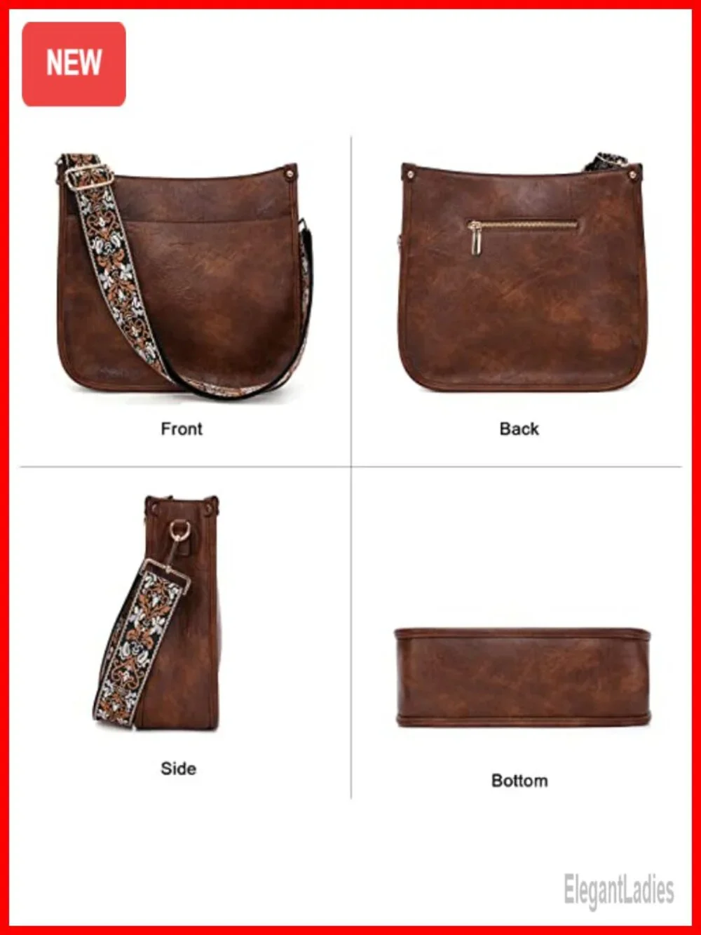 Crossbody Bag Vegan Leather Hobo Handbag 2 Adjustable Straps Guitar Strap